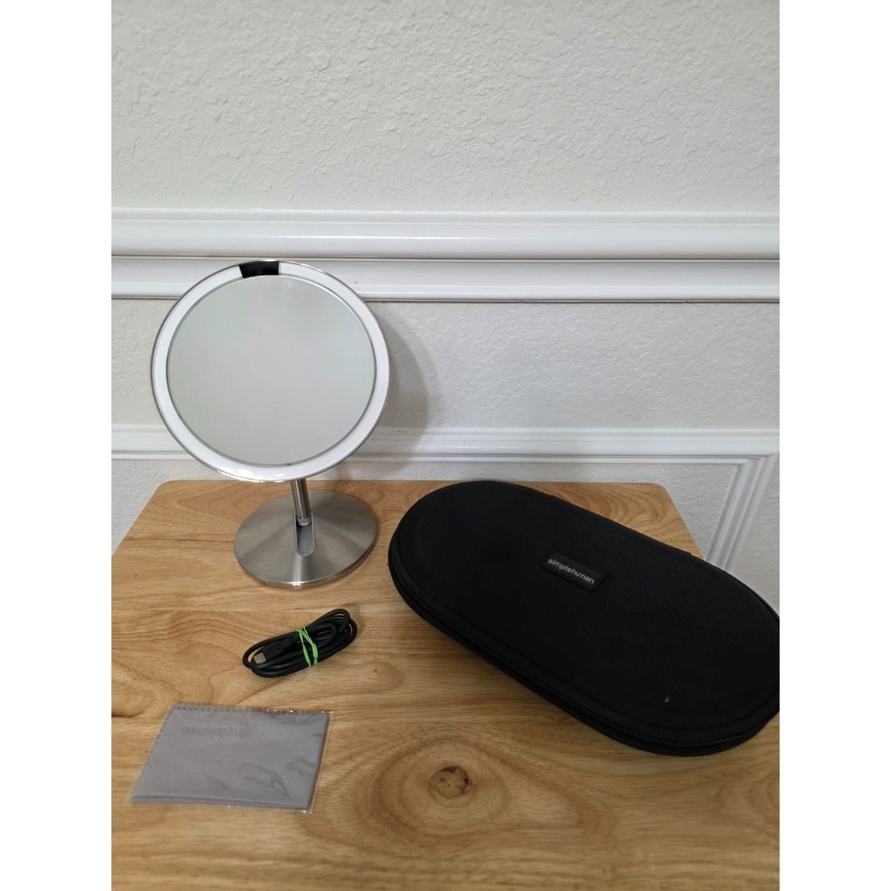 Simplehuman ST3004 Sensor LED Lighted Makeup Vanity Mirror 5x w/ Case & Cable